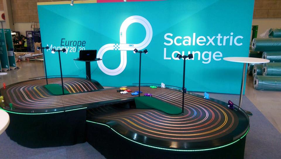 miniracing.com Giant Scalextric 8 lane track for hire being played at an exhibition event
